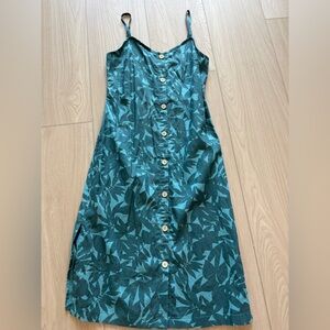 UpWest Teal Leaf-Print Button-Front Midi Dress